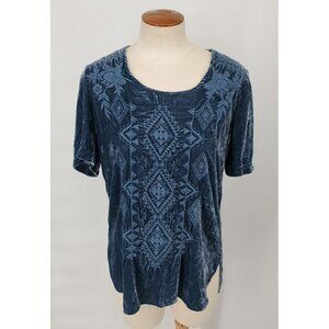 Johnny Was Los Angeles Green Blue ? Velvet Embroider Short Sleeve Top Size XS